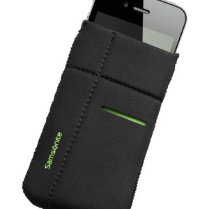 Калъф за телефон, размер М, Airglow Mobile, черен със зелен кант